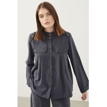 Camasa din amestec de lyocell cu pliuri pe partea din fata - Gri antracit