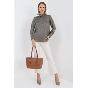 Camasa din amestec de matase cu maneci lungi - Kaki