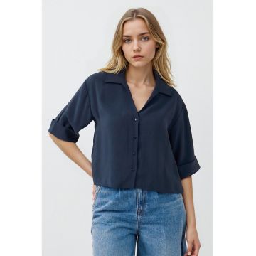 Camasa din amestec de modal cu maneci cazute - Bleumarin