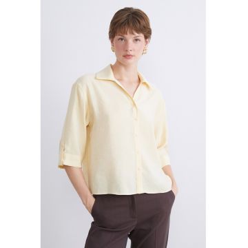 Camasa din amestec de modal cu maneci medii - Galben pal