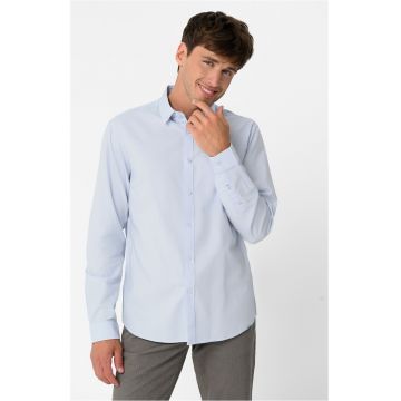 Camasa din bumbac cu guler fixat cu nasturi - maneci lungi -  K-Femo - Regular Fit - Albastru deschis - Albastru deschis