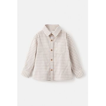 Camasa din bumbac cu model gingham - Alb murdar/Bej deschis