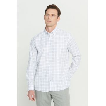 Camasa din bumbac cu model in carouri - Alb murdar