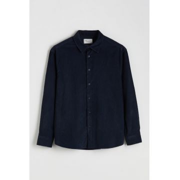 Camasa din bumbac cu model uni - Bleumarin