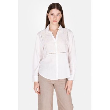 Camasa din bumbac cu segment cu broderie - Alb murdar/Transparent