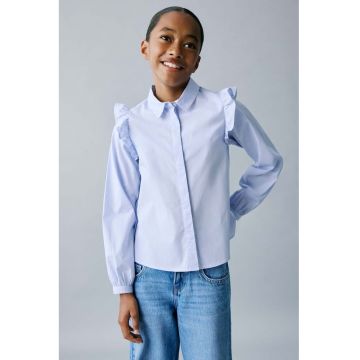 Camasa din bumbac cu volane - Albastru deschis