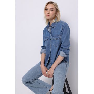 Camasa din denim cu capse - Albastru