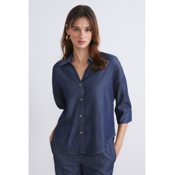 Camasa din denim cu maneci 3/4 - Bleumarin