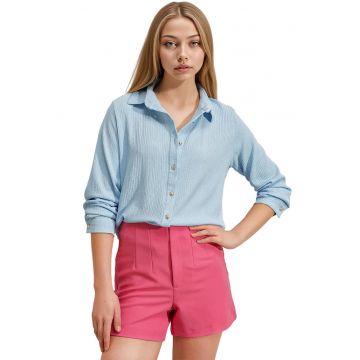 Camasa din denim - femei - camasa din denim texturata cu nasturi BDART - albastru