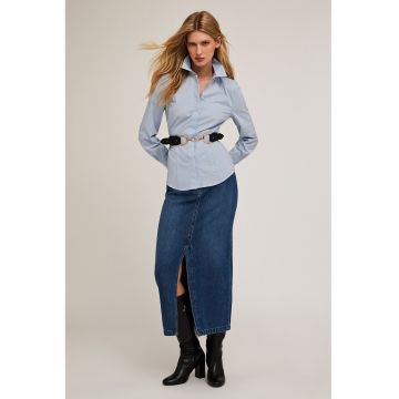 Camasa din poplin cu model in dungi - Albastru deschis