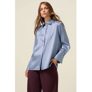 Camasa din satin cu dungi - Maro cognac/Albastru lavanda