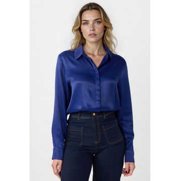 Camasa din satin cu maneci lungi - Albastru royal