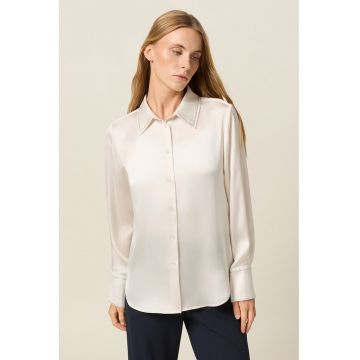 Camasa din satin cu mansete cu nasturi - Alb fildes