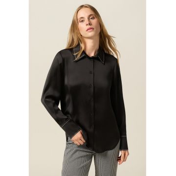 Camasa din satin cu mansete cu nasturi - Negru
