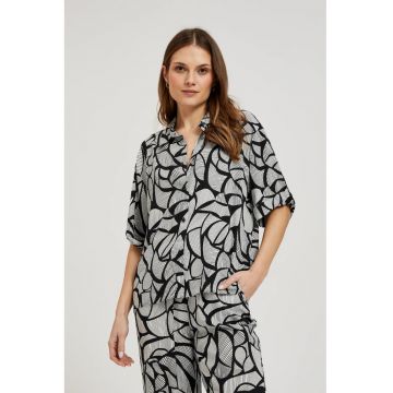 Camasa din vascoza alb-negru - Negru