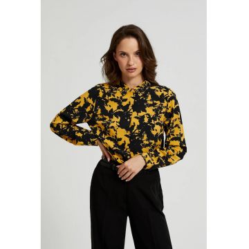 Camasa din Viscose Galbena cu Imprimeu si Guler - Auriu