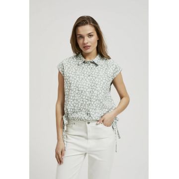 Camasa florala verde maslin cu maneca scurta si guler - Verde