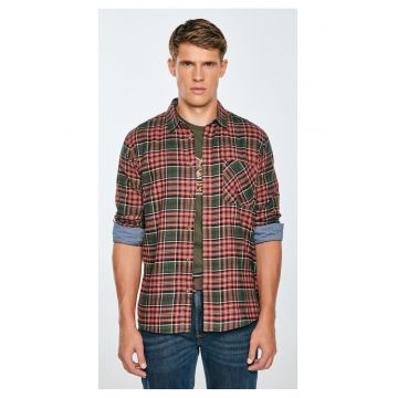 Camasa in carouri cu detalii din denim