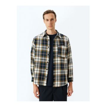 Camasa in carouri cu maneci lungi - Bleumarin