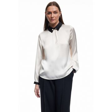 Camasa lejera cu aspect satinat si guler ascutit - Alb/Negru