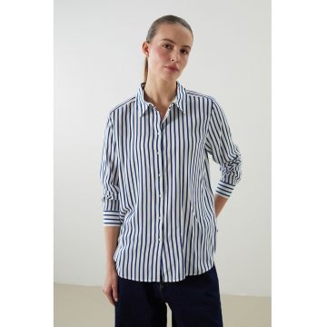 Camasa lejera cu dungi - Alb/Albastru inchis