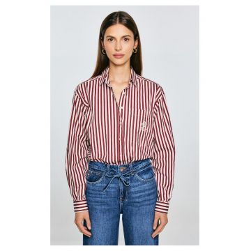 Camasa lejera cu maneci cazute Tina - Bordeaux/Crem