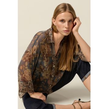 Camasa lejera cu model - Maro inchis/Albastru