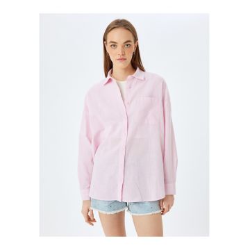 Camasa lejera de bumbac cu buzunar pe piept - Roz pal