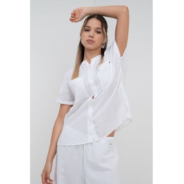 Camasa lejera de in cu maneci scurte - Alb murdar
