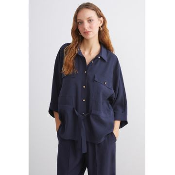 Camasa lejera din amestec de modal cu talie ajustabila - Bleumarin