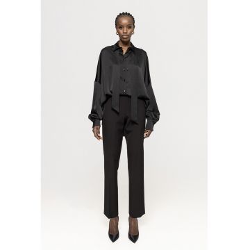 Camasa lejera din satin cu maneci cazute - Negru stins