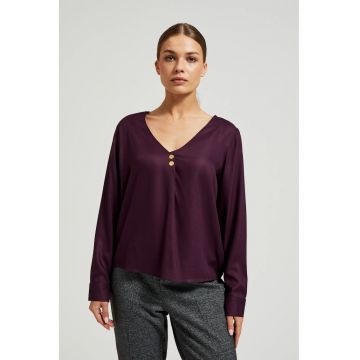 Camasa mov cu decolteu in V si butoane decorative - Violet