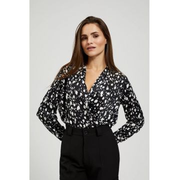 Camasa neagra cu decolteu in forma de ambalaj - Negru