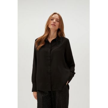 Camasa neagra cu margele cosute manual - Negru