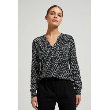 Camasa neagra din viscoza fara guler - Negru