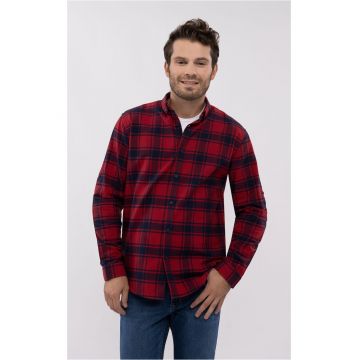 Camasa pentru barbati  K-Iseo - bumbac - maneca lunga - rosu cu carouri - Regular Fit