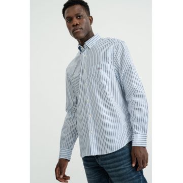 Camasa regular-fit cu dungi si guler Oxford - Alb/Albastru