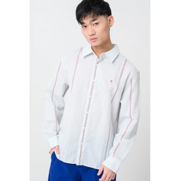 Camasa relaxed-fit cu dungi - Rosu inchis/Verde pal