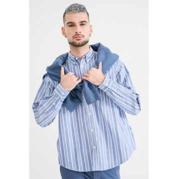 Camasa relaxed fit din bumbac cu guler fixat cu nasturi - Alb/Albastru deschis