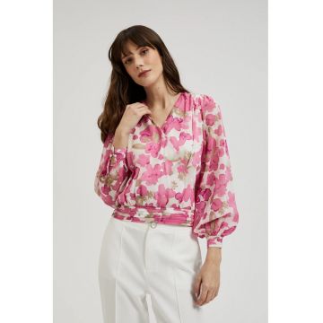 Camasa roz cu flori si maneci bufante - Roz