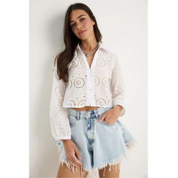 Camasa scurta -  brodata - alb - poliester
