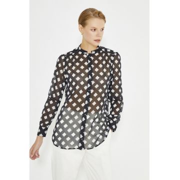 Camasa semi-transparenta cu model - Alb/Negru