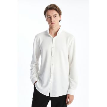 Camasa slim-fit cu guler fixast cu nasturi - Alb