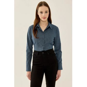 Camasa slim fit dama  in carouri - bumbac/poliester - albastru