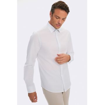 Camasa slim fit de bumbac - Alb/Albastru deschis