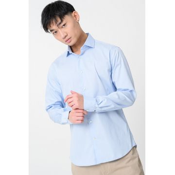 Camasa slim-fit din amestec de bumbac cu maneci lungi - Albastru pastel