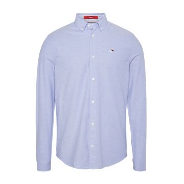 Camasa slim fit din amestec de bumbac organic - Albastru azur