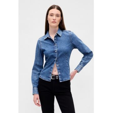 Camasa slim fit din denim - Albastru petrol