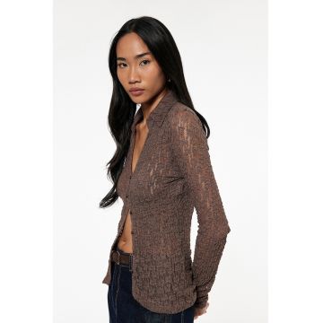 Camasa slim fit semitransparenta - Maro