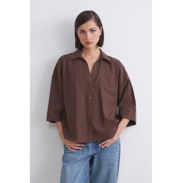 Camasa supradimensionata cu model uni - Maro inchis